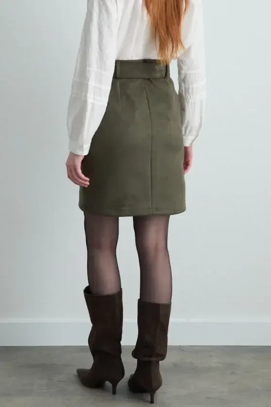 Suede Mini Skirt - Khaki - Gusto
