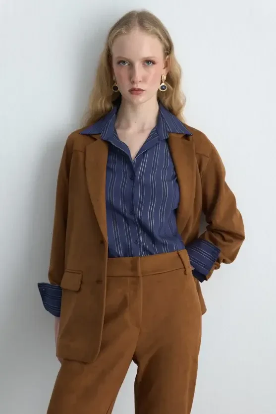Suni Süet Blazer Ceket - Taba - Gusto