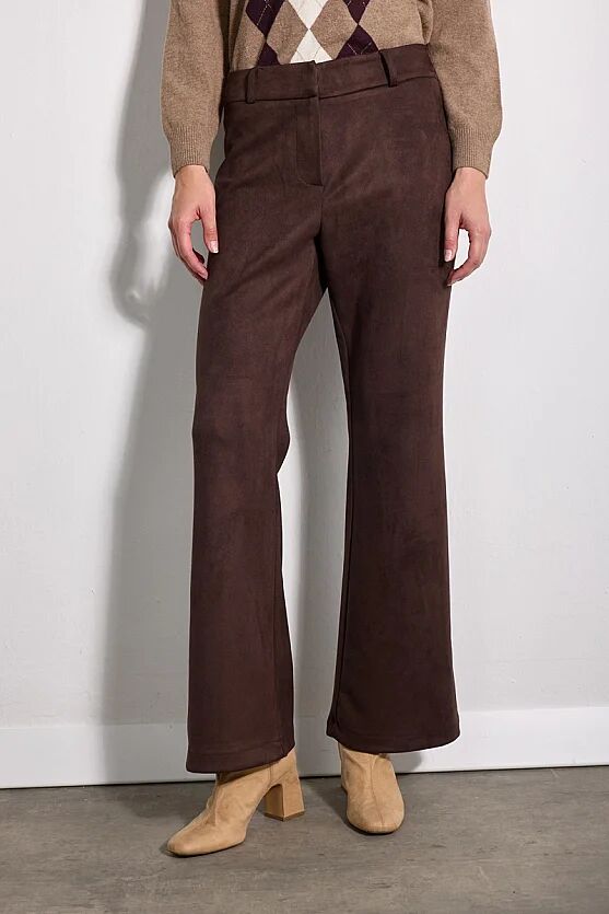 Süet Flare Paça Pantolon - Kahverengi - Gusto