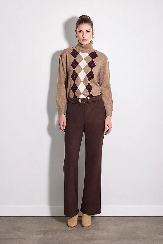 Süet Flare Paça Pantolon - Kahverengi - Gusto