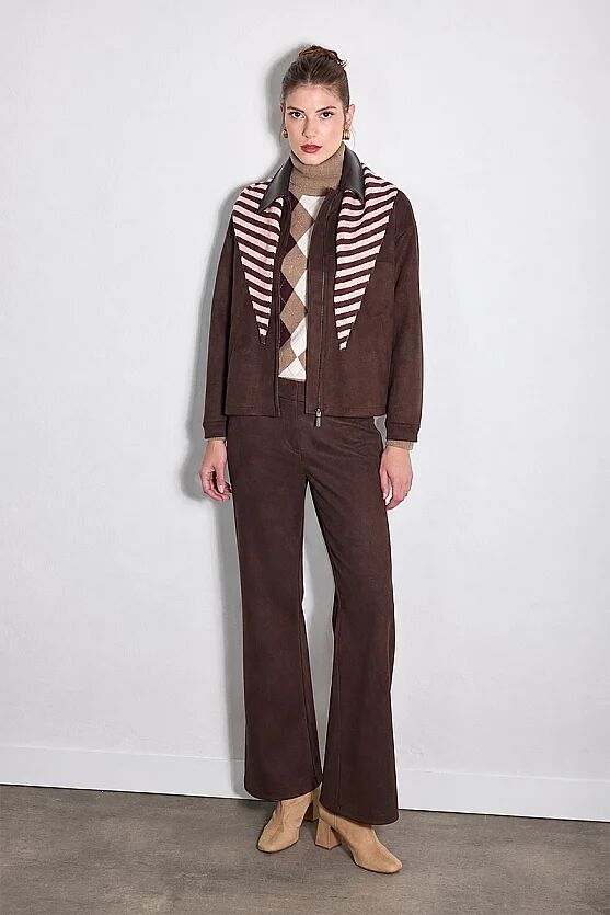 Süet Flare Paça Pantolon - Kahverengi - Gusto