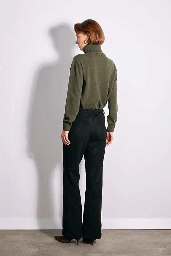 Süet Flare Paça Pantolon - Siyah - Gusto