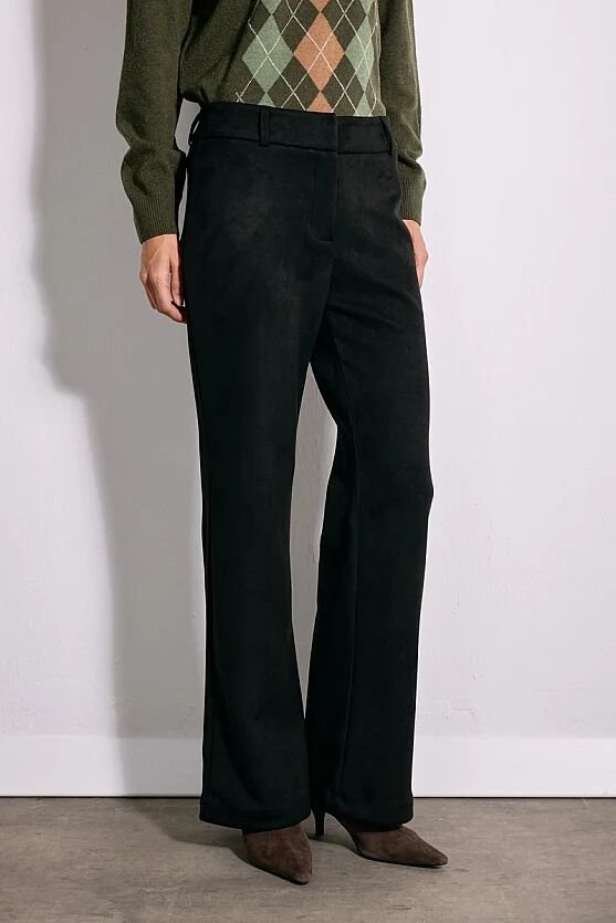 Süet Flare Paça Pantolon - Siyah - Gusto