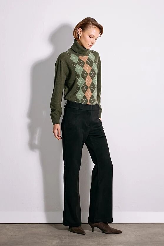 Süet Flare Paça Pantolon - Siyah - Gusto