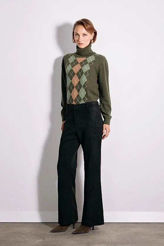 Süet Flare Paça Pantolon - Siyah - Gusto
