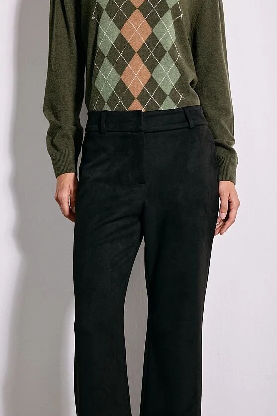 Süet Flare Paça Pantolon - Siyah - Gusto