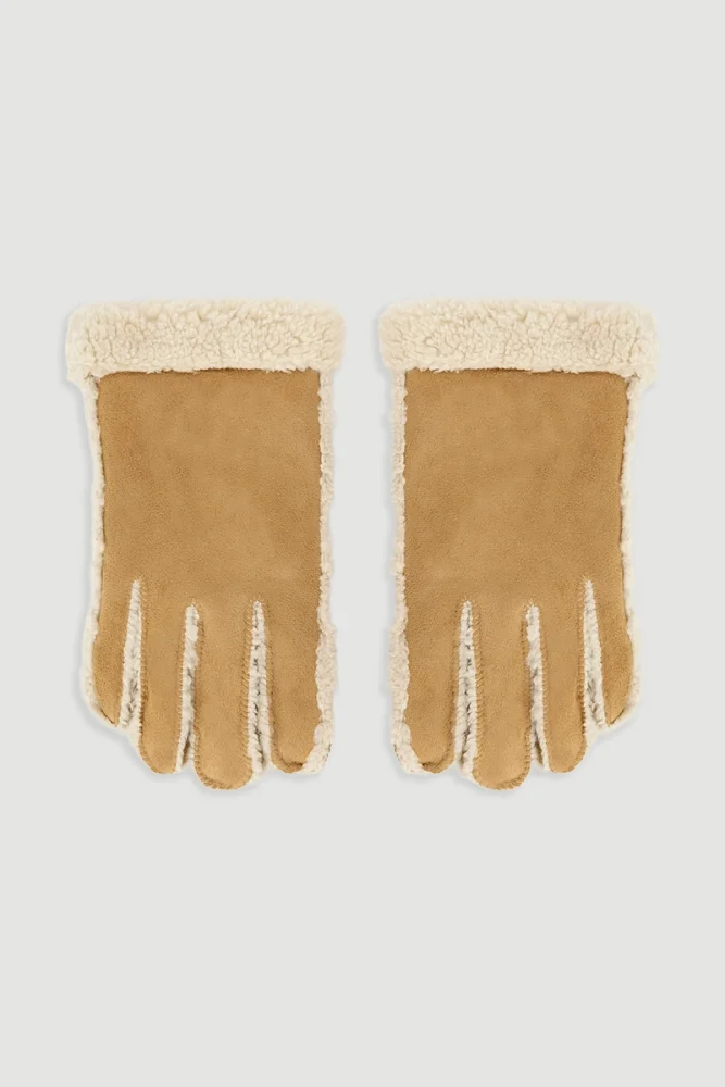 İçi Peluş Süet Eldiven - Camel Camel