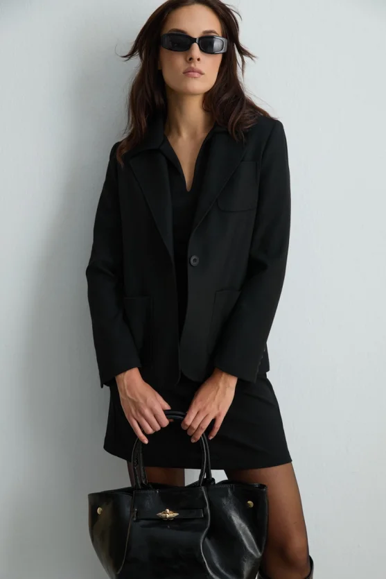 Suni Deri Rugan Büyük Çanta - Siyah - 2