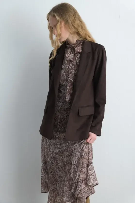 Suni Süet Blazer Ceket - Kahverengi - Gusto