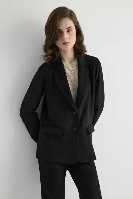 Suni Süet Blazer Ceket - Siyah - 3
