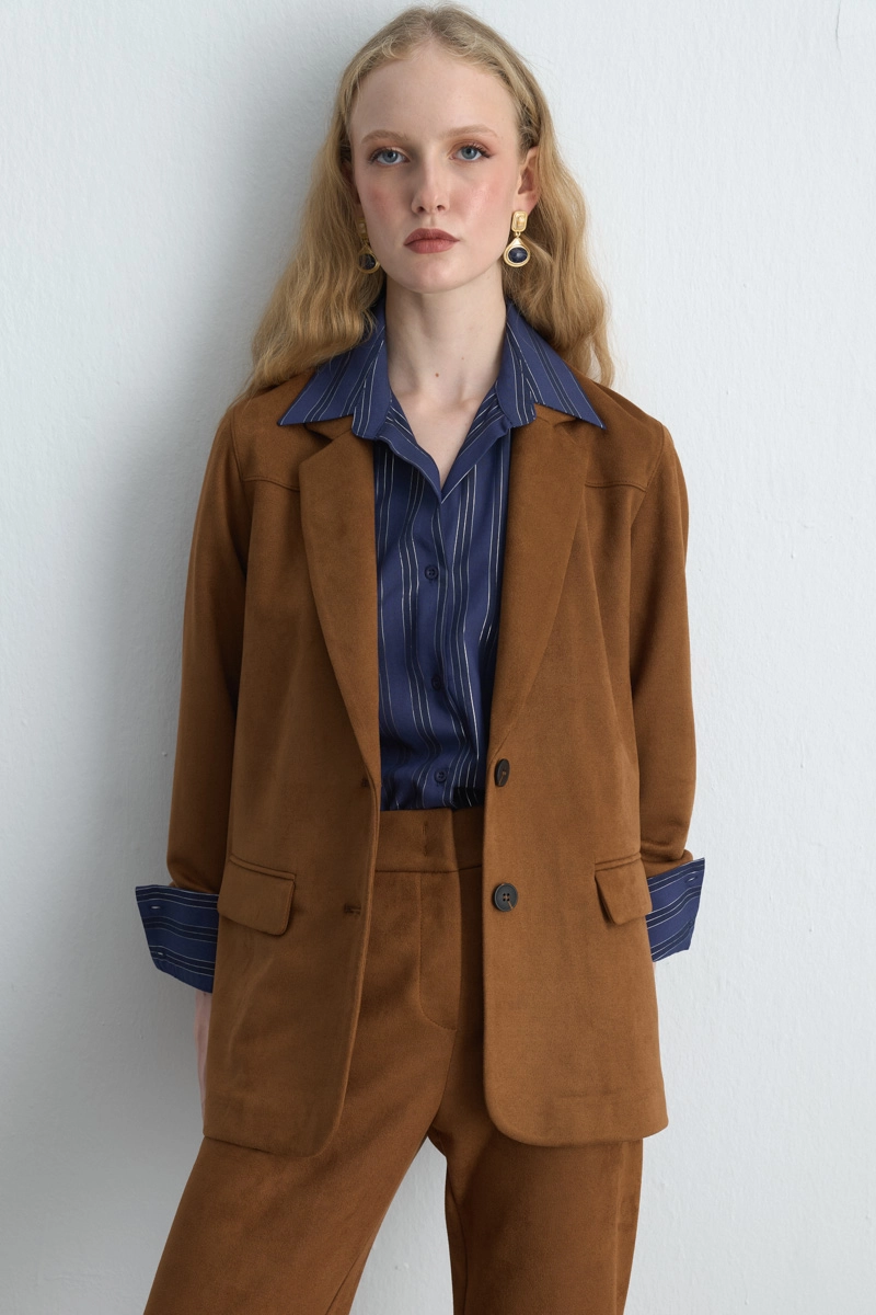 Suni Süet Blazer Ceket - Taba