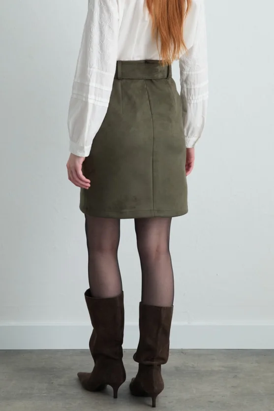 Suni Süet Mini Etek - Haki - 6