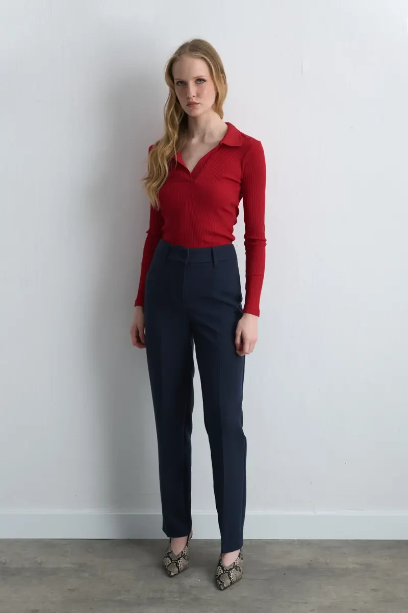 Tapered Leg Pants - Navy Blue - 1