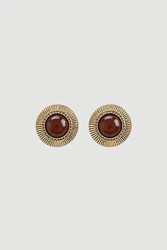Taş Detaylı Küpe - Gold - 2