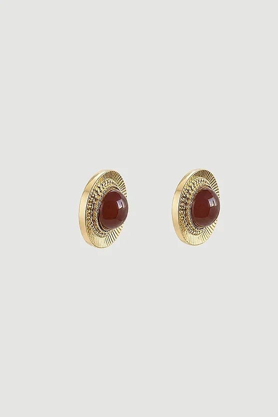 Taş Detaylı Küpe - Gold - 3