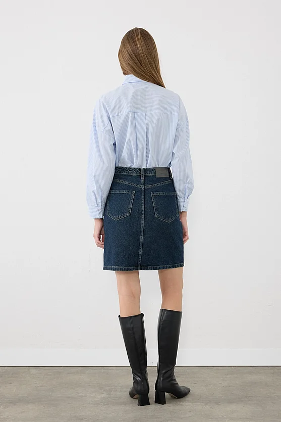 Taş Detaylı Mini Denim Etek - Lacivert - 6