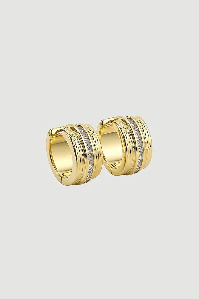 Taş Şeritli Küpe - Gold Gold