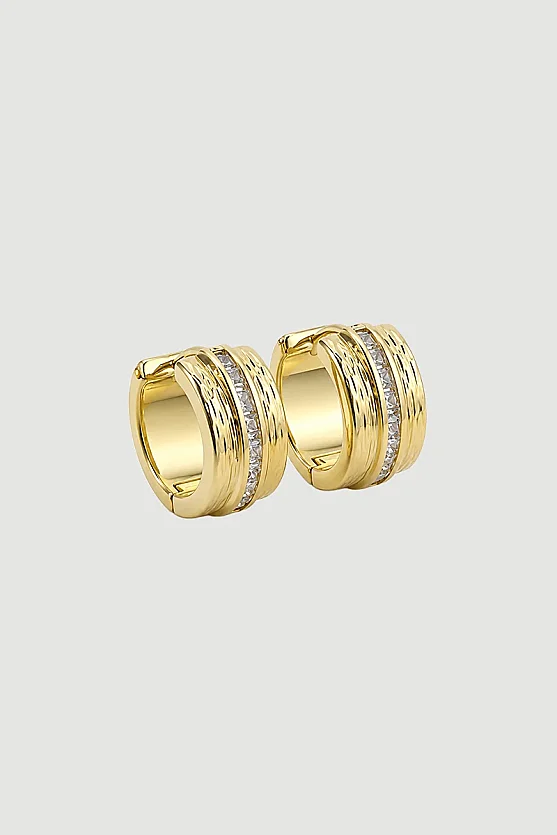 Taş Şeritli Küpe - Gold - Gusto