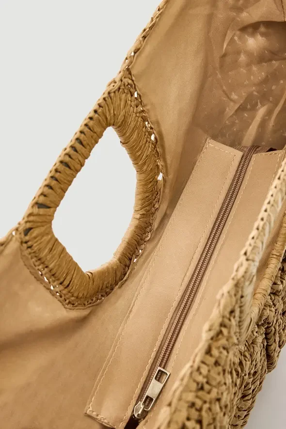 Tasarım Hasır Çanta - Camel - 5