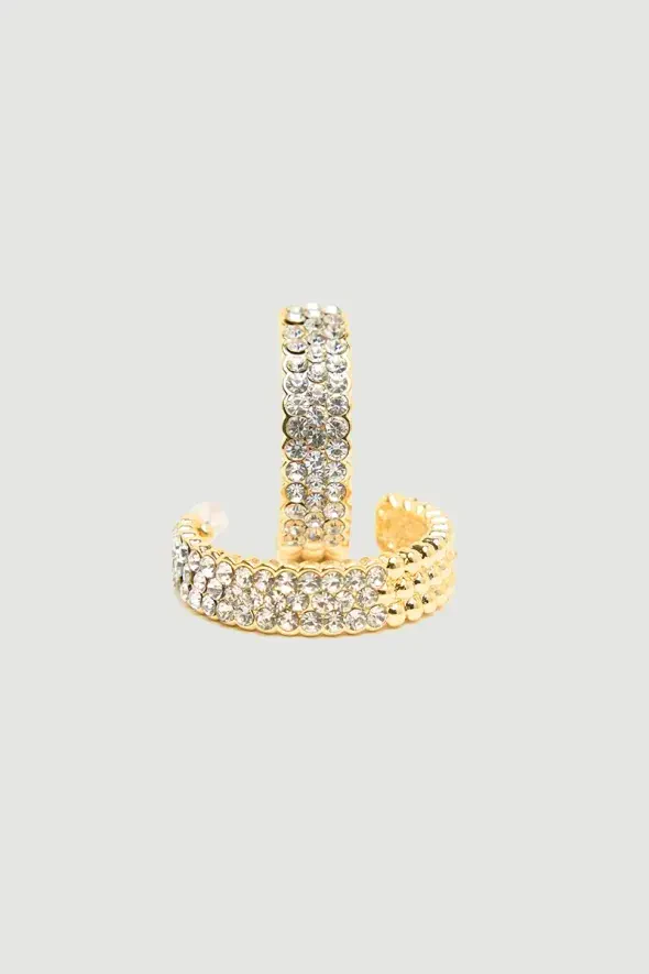 Taşlı Abiye Küpe - Gold - 2