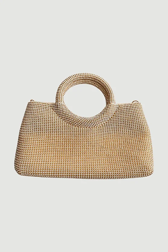 Taşlı Mini Abiye Çanta - Gold - Gusto