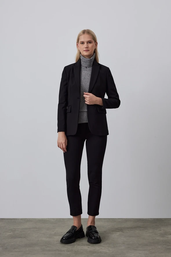 Tek Düğme Blazer Ceket - Siyah - 2