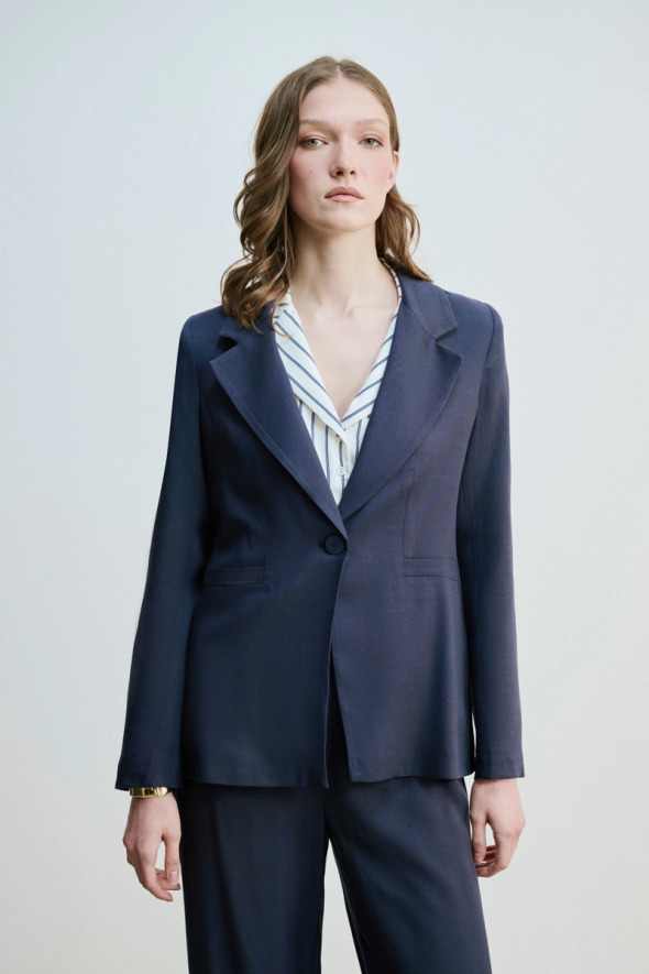 Tek Düğme Modal Ceket - Lacivert - Gusto