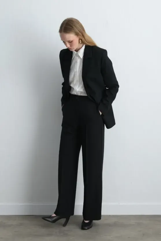 Tek Düğmeli Blazer Ceket - Siyah - 3