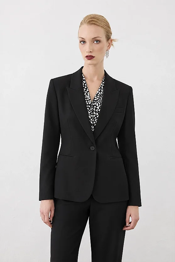 Tek Düğmeli Blazer Ceket - Siyah