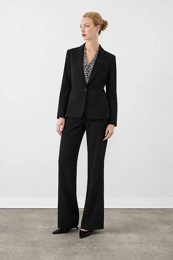 Tek Düğmeli Blazer Ceket - Siyah - Gusto