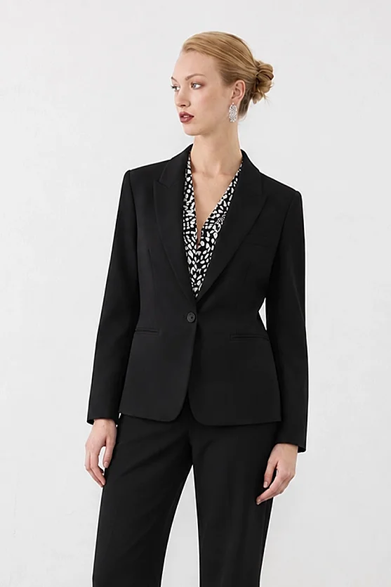 Tek Düğmeli Blazer Ceket - Siyah - Gusto