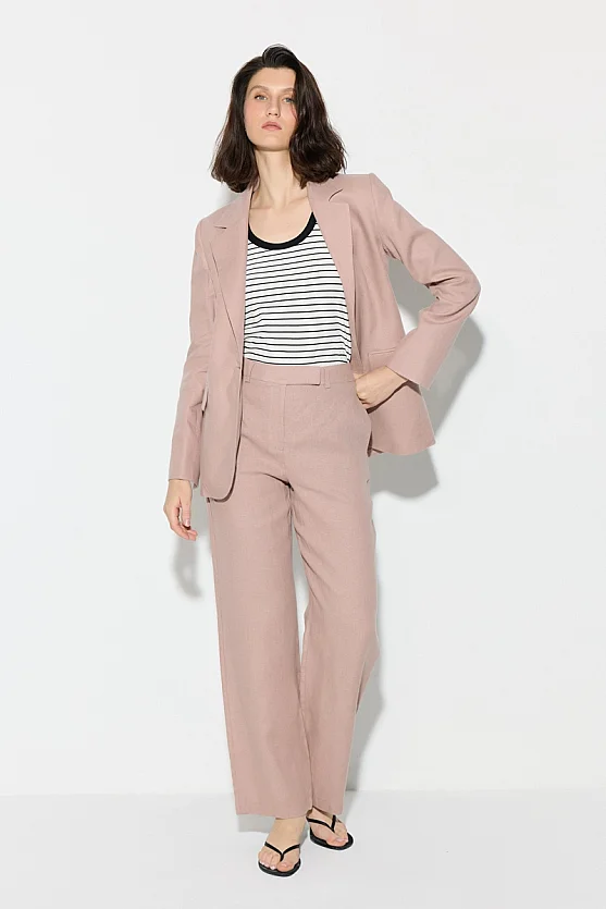 Tek Düğmeli Keten Blazer Ceket - Pudra - Gusto