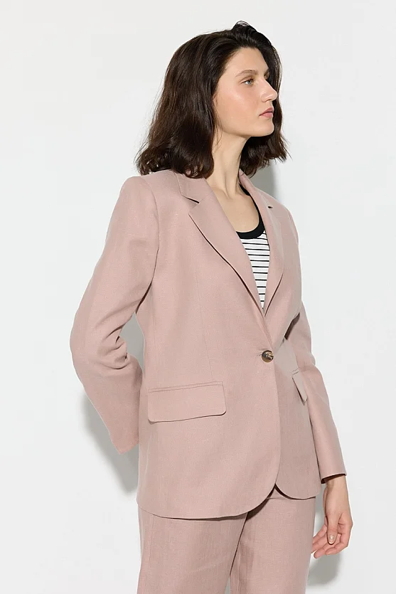 Tek Düğmeli Keten Blazer Ceket - Pudra - Gusto