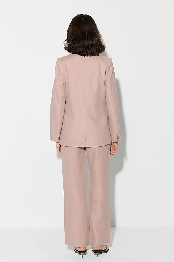 Tek Düğmeli Keten Blazer Ceket - Pudra - Gusto