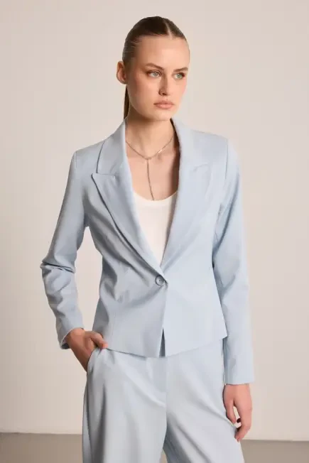 Tek Düğmeli Kısa Ceket - Mavi - Gusto