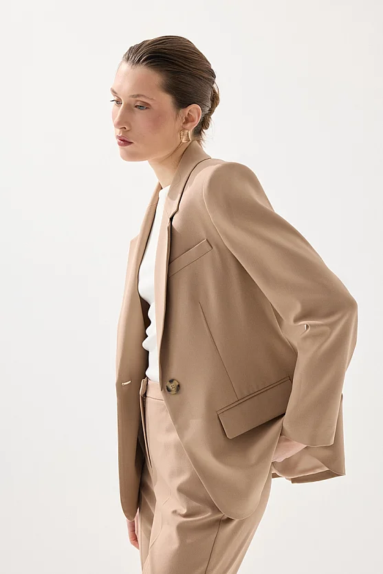 Tek Düğmeli Klasik Ceket - Bej - 3