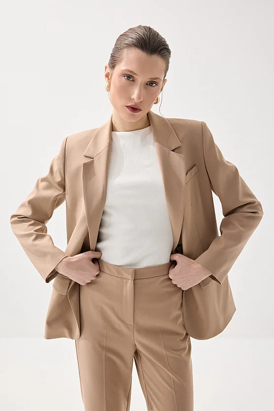 Tek Düğmeli Klasik Ceket - Bej - 5