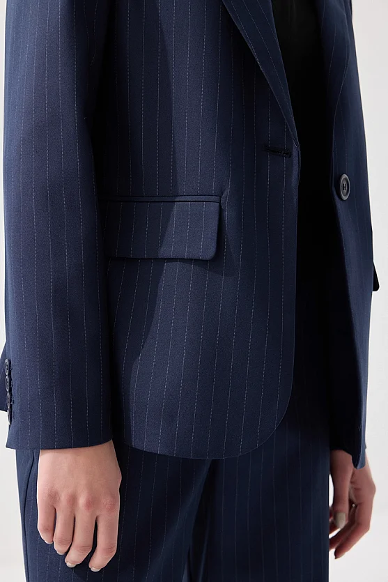 Tek Düğmeli Silik Çizgili Blazer Ceket - Lacivert - Gusto