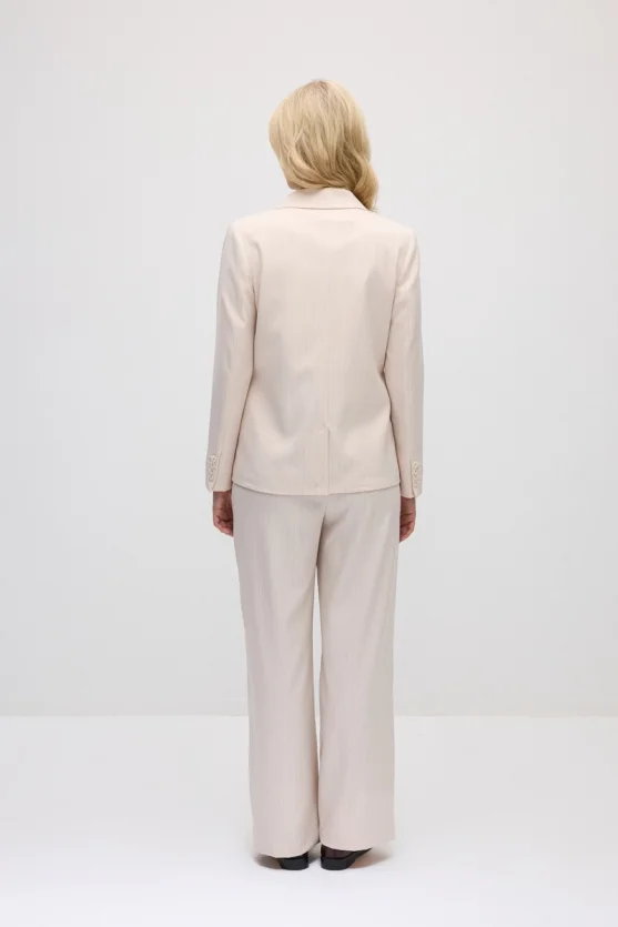 Tek Düğmeli Silik Çizgili Blazer Ceket - Pudra - 8