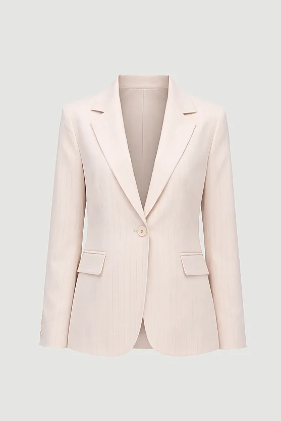 Tek Düğmeli Silik Çizgili Blazer Ceket - Pudra - Gusto