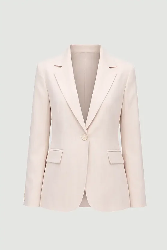 Tek Düğmeli Silik Çizgili Blazer Ceket - Pudra - Gusto