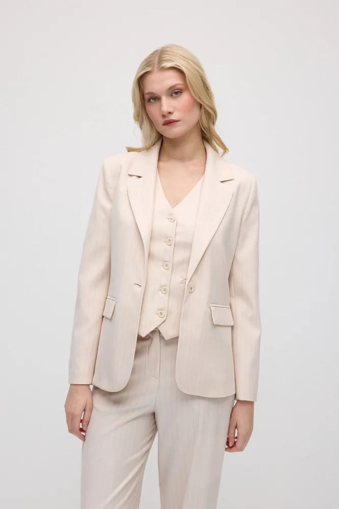 Single-Button Faint Striped Blazer Jacket - Powder Pink - Gusto