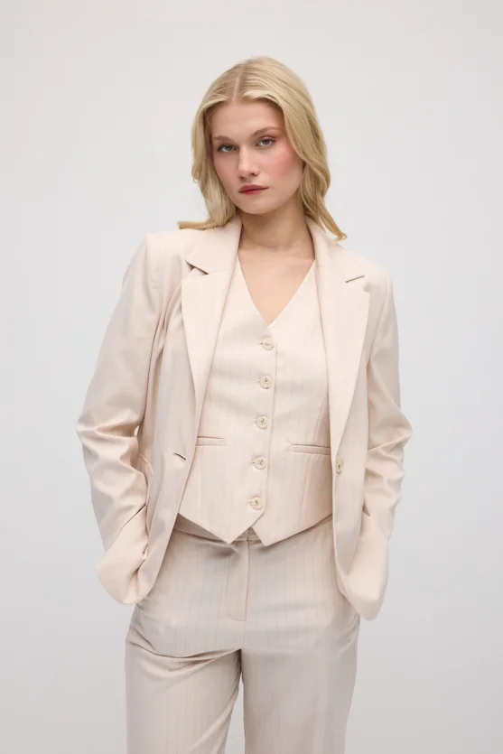 Single-Button Faint Striped Blazer Jacket - Powder Pink - Gusto