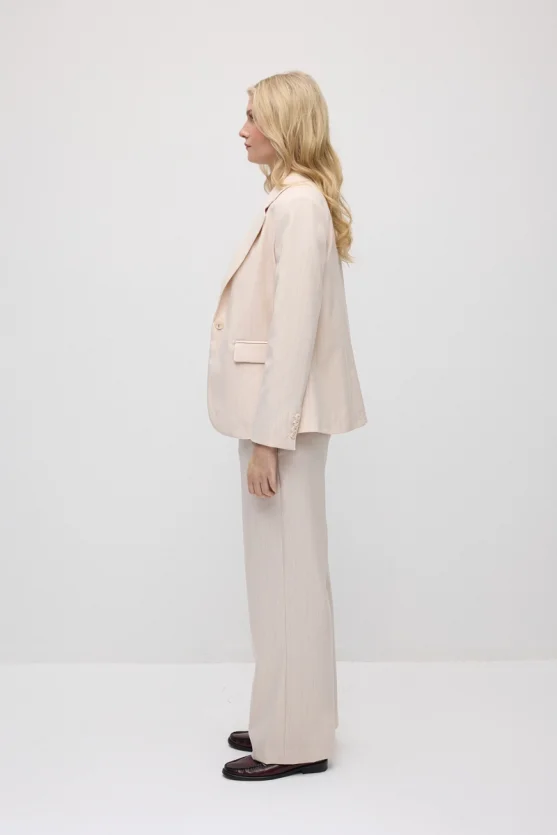 Single-Button Faint Striped Blazer Jacket - Powder Pink - Gusto