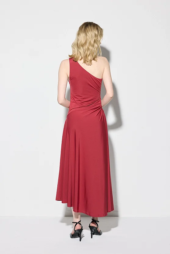 Tek Omuzlu Maksi Örme Elbise - Kiremit - 7