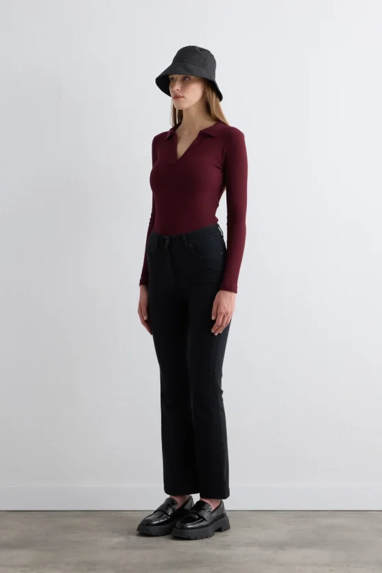 Tencel Denim Black Flare Pantolon - Siyah - 3