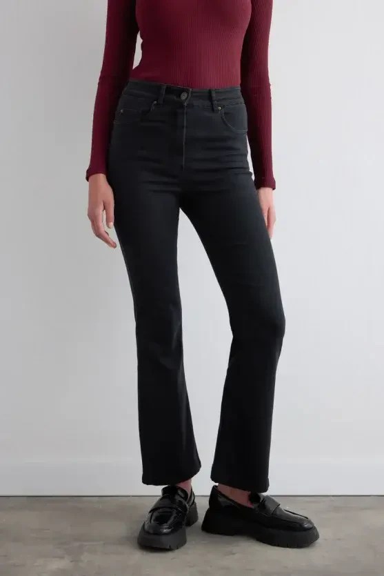 Tencel Denim Black Flare Pantolon - Siyah - 2