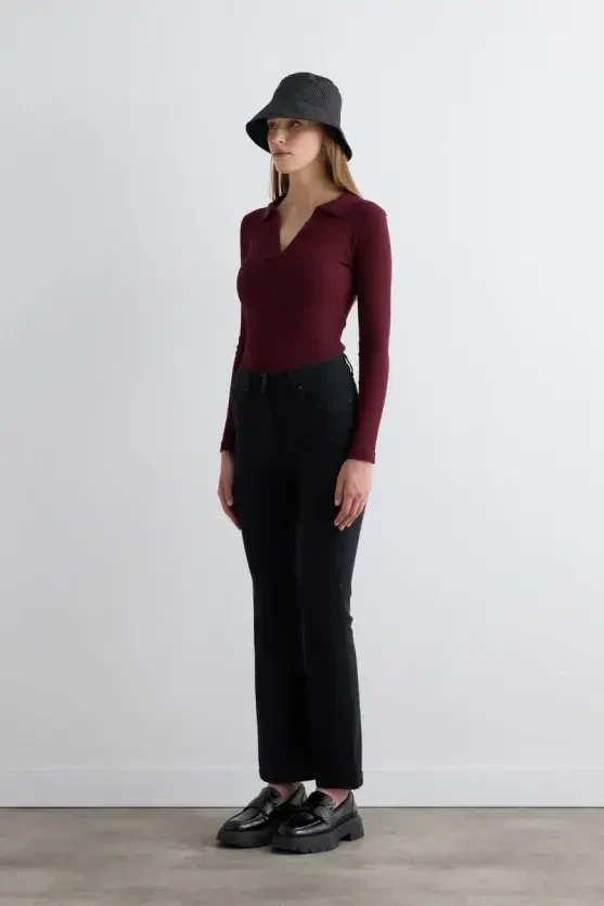 Tencel Denim Black Flare Pantolon - Siyah - Gusto