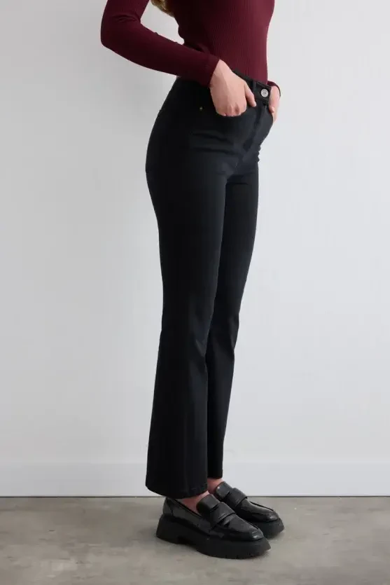 Tencel Denim Black Flare Pantolon - Siyah - 4