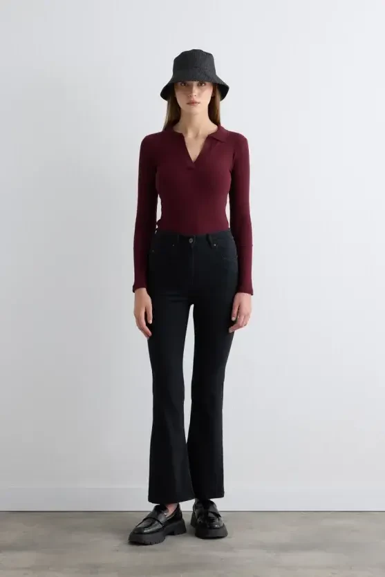 Tencel Denim Black Flare Pantolon - Siyah - Gusto